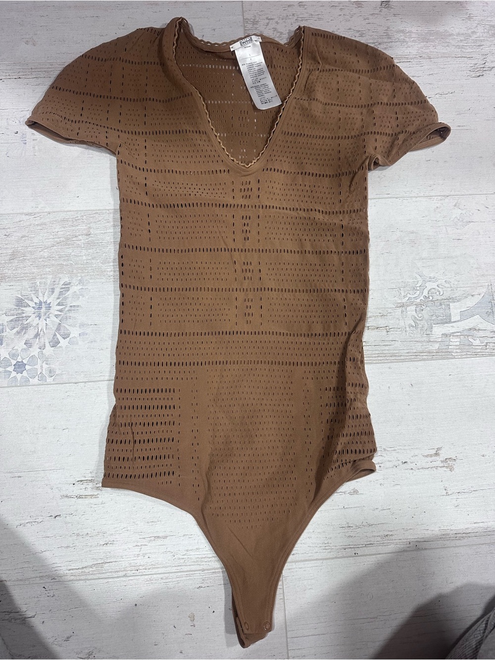 Wolford Brown Eyelet Knit One-Piece Bodysuit